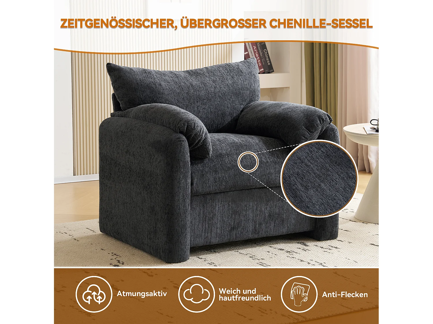 Sofá de 1 plaza, diseño moderno, en chenilla, beige (96x82x84 cm)