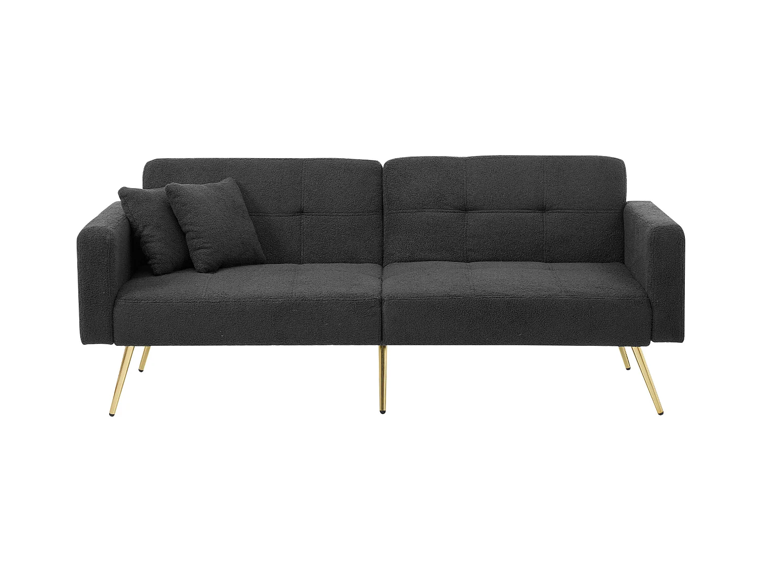 Canapé convertible avec fonction lit, angle réglable, pieds dorés, avec coussins et poches latérales (175x64x72 cm)