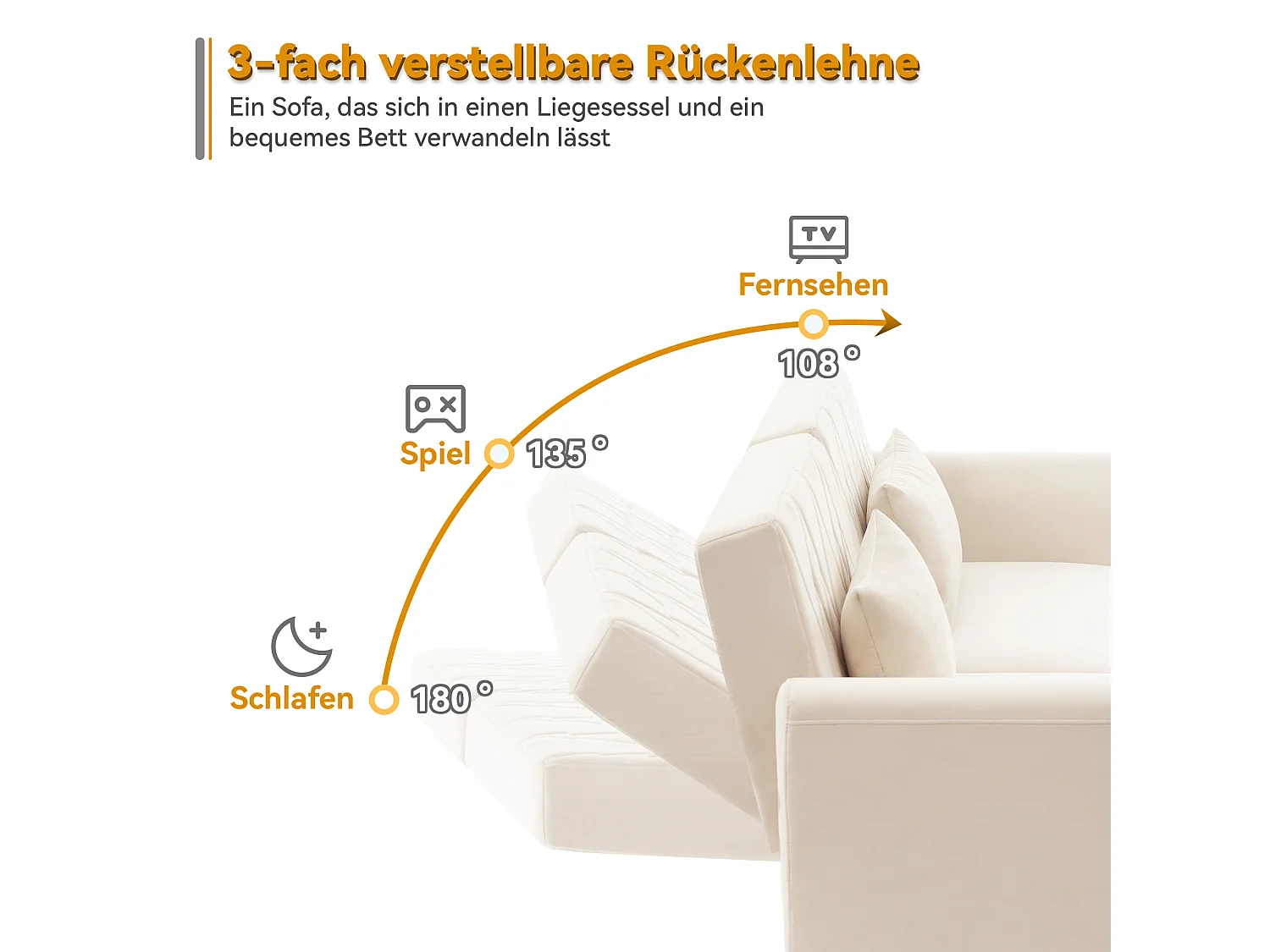 Sofá convertible de 2 plazas, en terciopelo, con función cama, beige (180x75x82 cm)