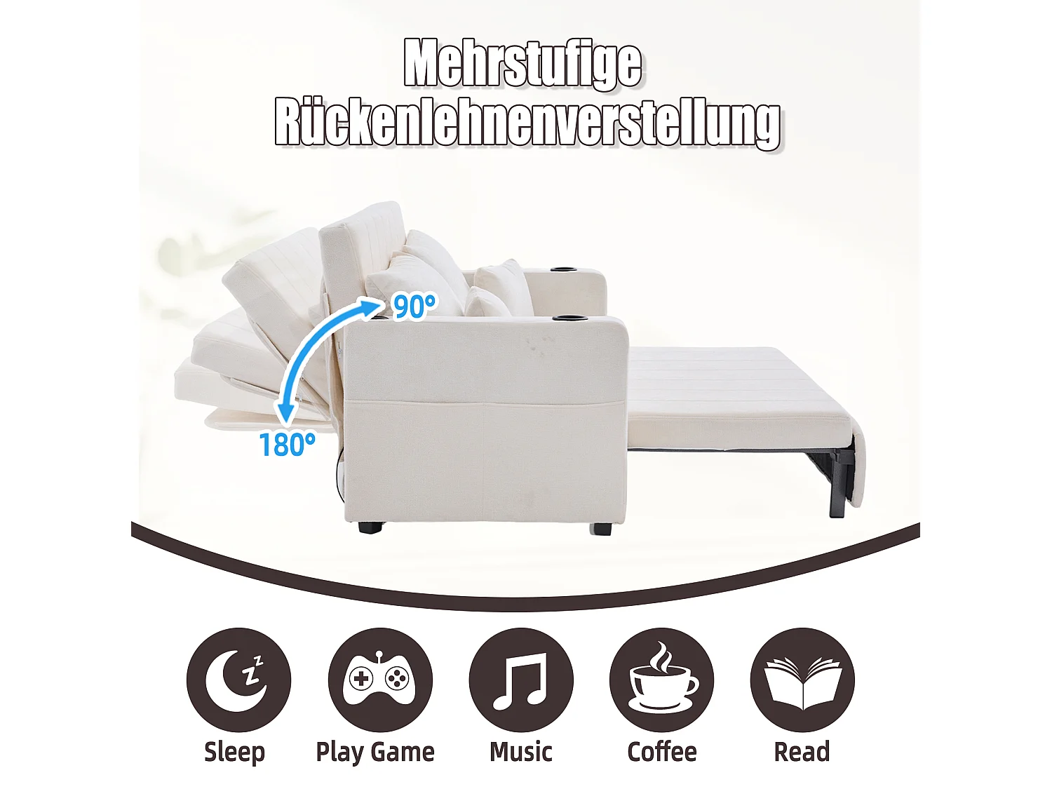 2-zits slaapbank, chenille stof, multifunctioneel met opbergruimte en USB, beige (139x73x83cm)