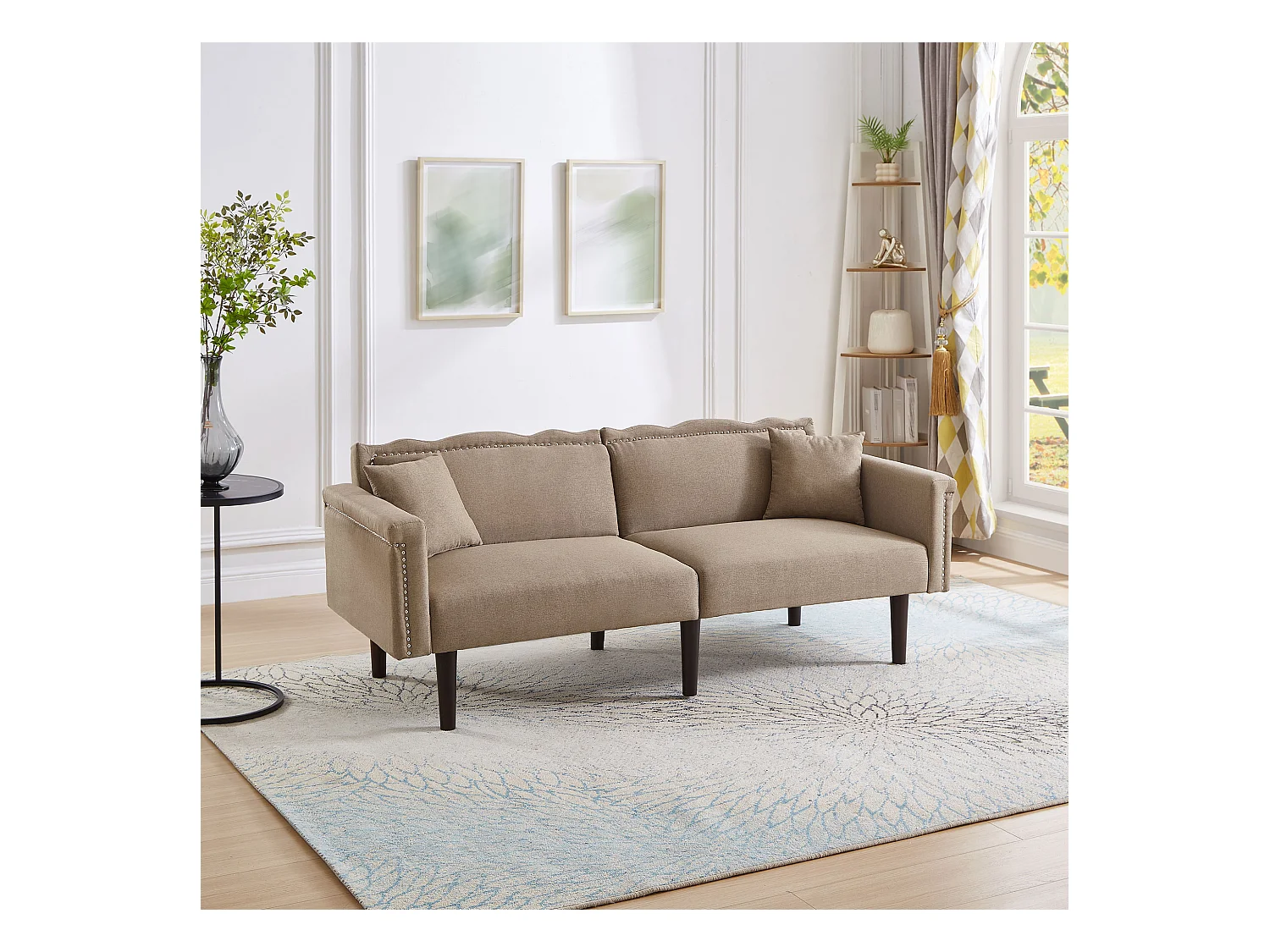 2-zits slaapbank, verstelbare rugleuning, katoen-linnen, antiekgrijs (176x72x72 cm)