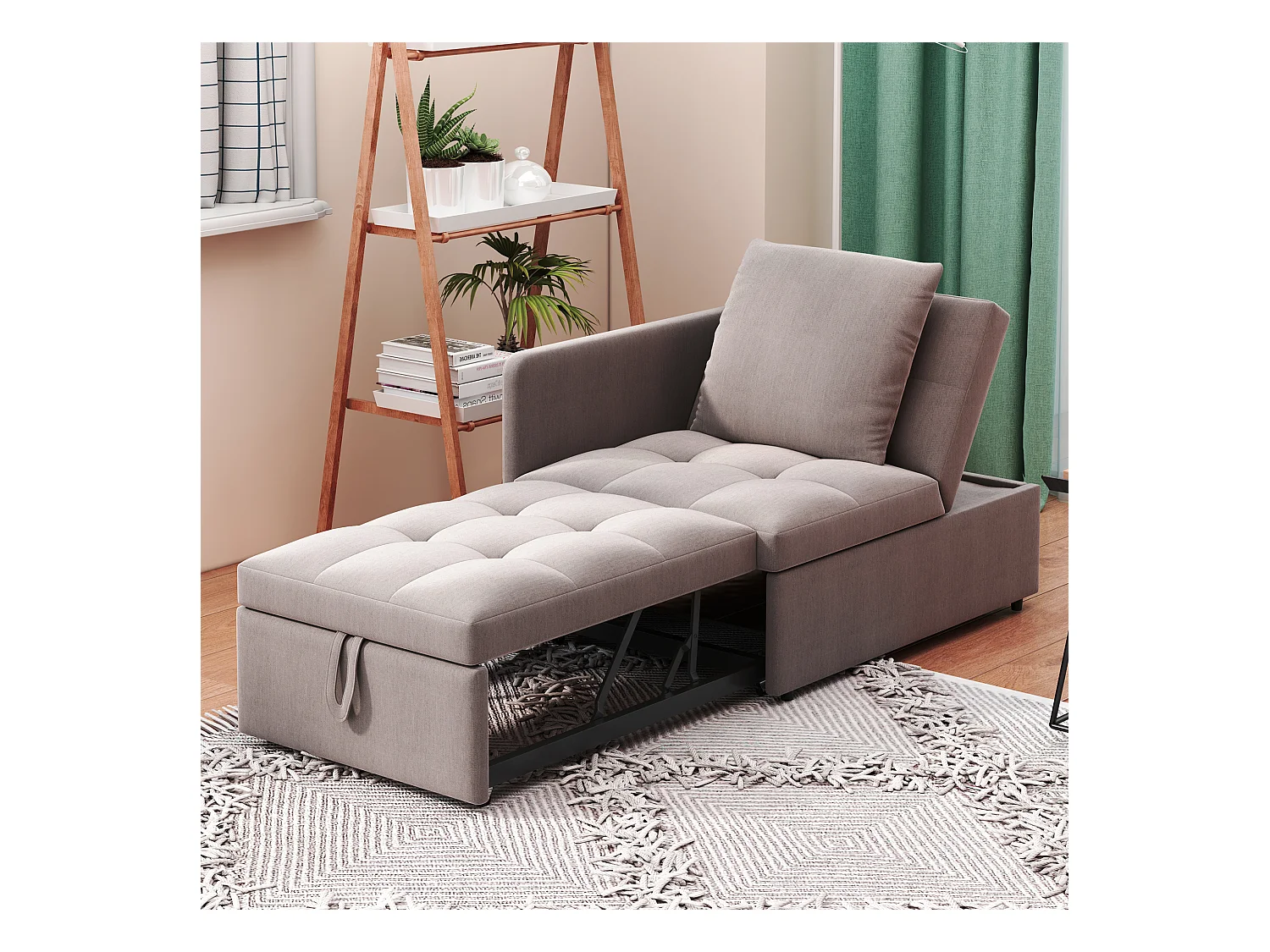 Canapé-lit 3 en 1, canapé multifonction en lin avec dossier réglable, solution gain de place, gris, (L177 x l68 x H65 cm)