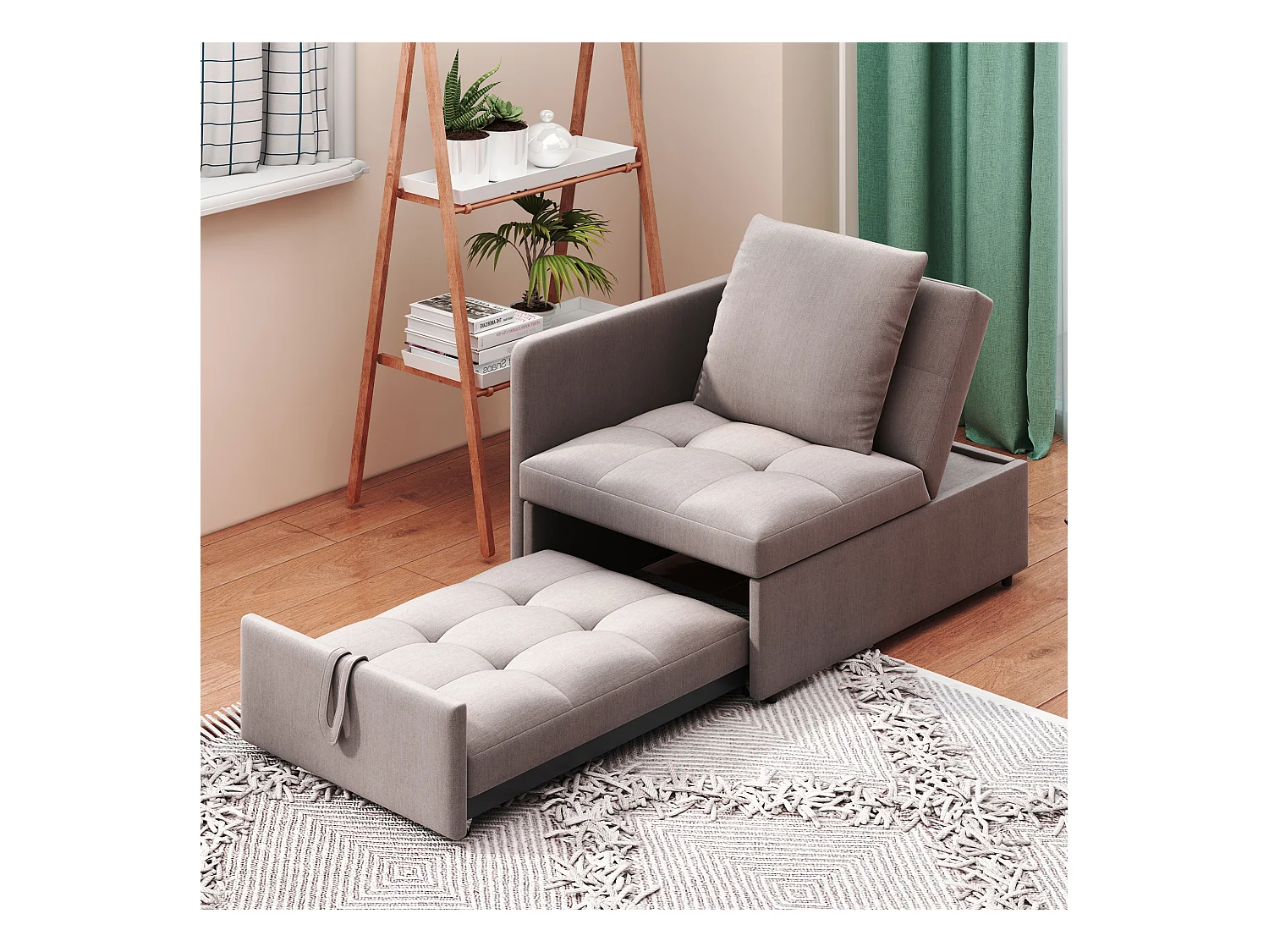 Canapé-lit 3 en 1, canapé multifonction en lin avec dossier réglable, solution gain de place, gris, (L177 x l68 x H65 cm)