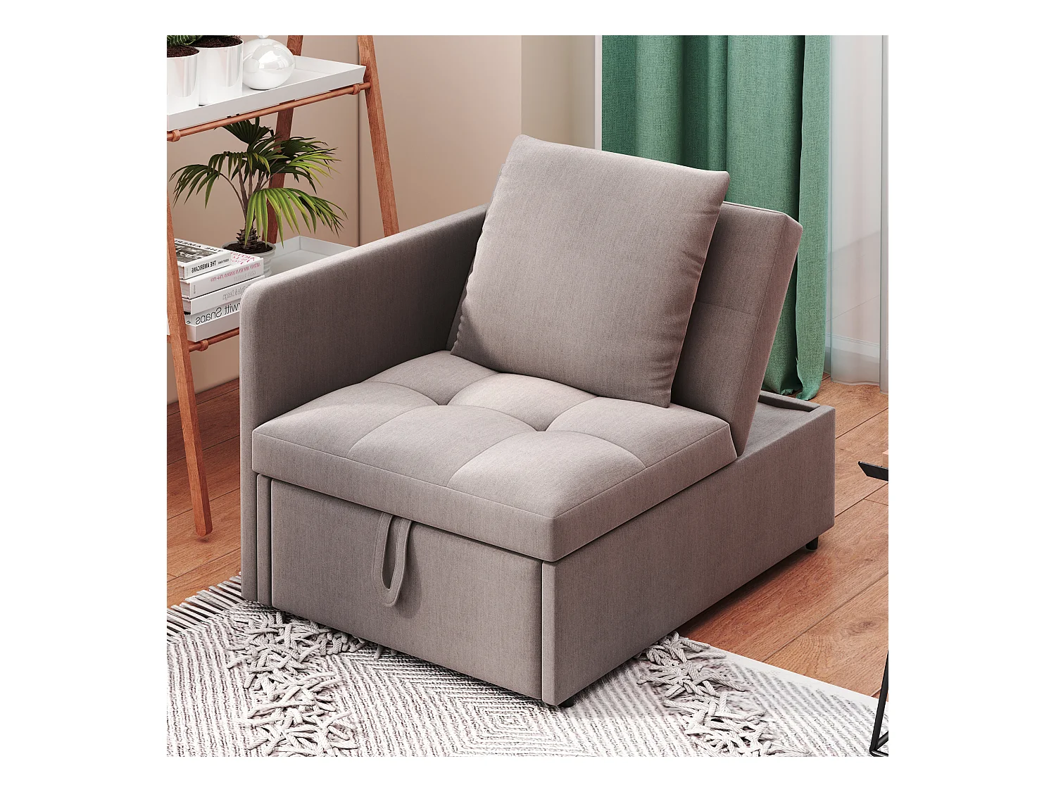 Canapé-lit 3 en 1, canapé multifonction en lin avec dossier réglable, solution gain de place, gris, (L177 x l68 x H65 cm)