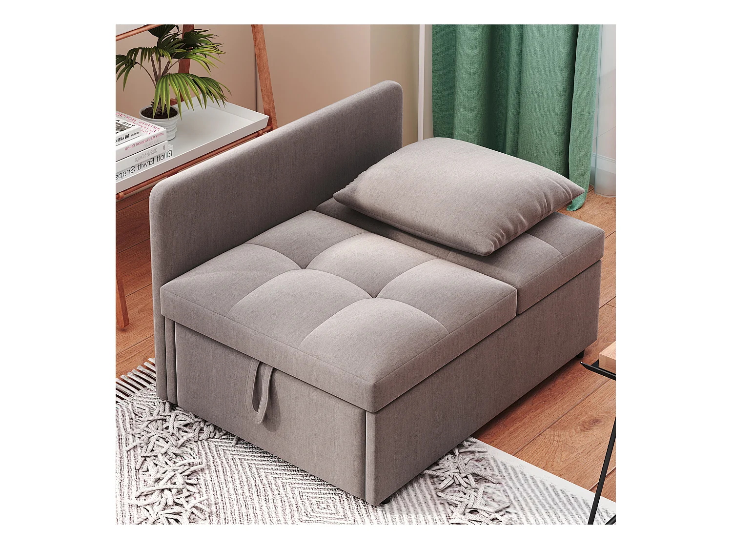 Canapé-lit 3 en 1, canapé multifonction en lin avec dossier réglable, solution gain de place, gris, (L177 x l68 x H65 cm)