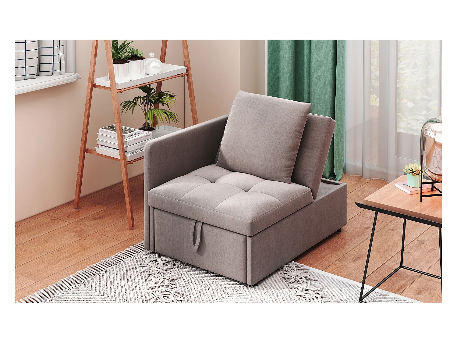 Canapé-lit 3 en 1, canapé multifonction en lin avec dossier réglable, solution gain de place, gris, (L177 x l68 x H65 cm)