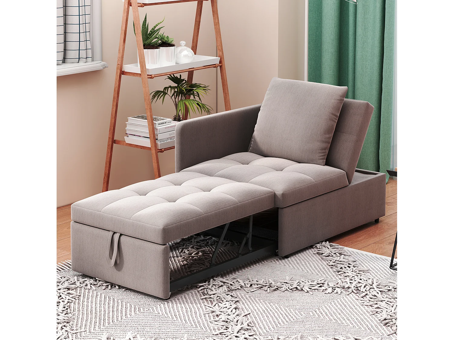 Canapé-lit 3 en 1, canapé multifonction en lin avec dossier réglable, solution gain de place, gris, (L177 x l68 x H65 cm)