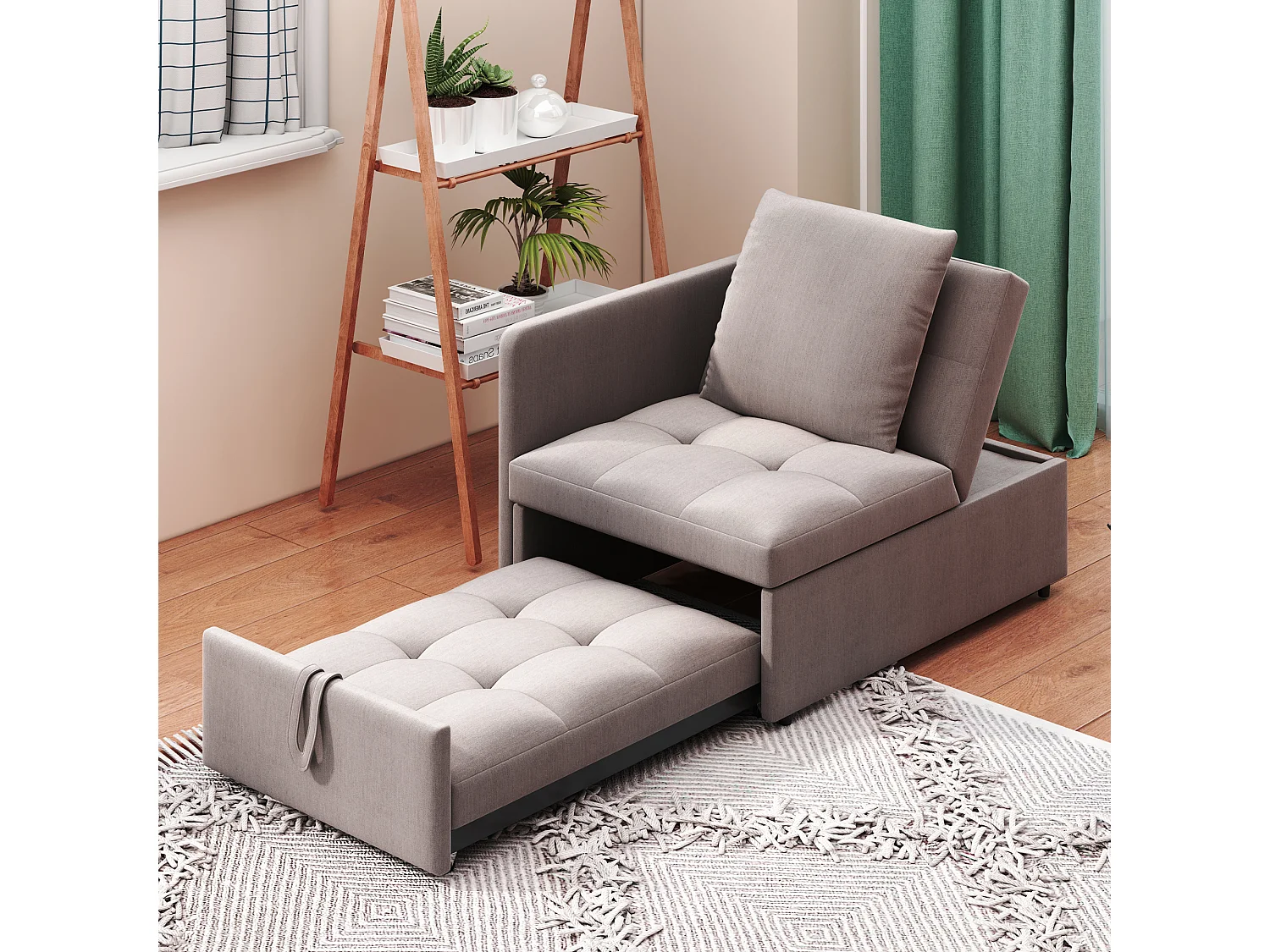 Canapé-lit 3 en 1, canapé multifonction en lin avec dossier réglable, solution gain de place, gris, (L177 x l68 x H65 cm)