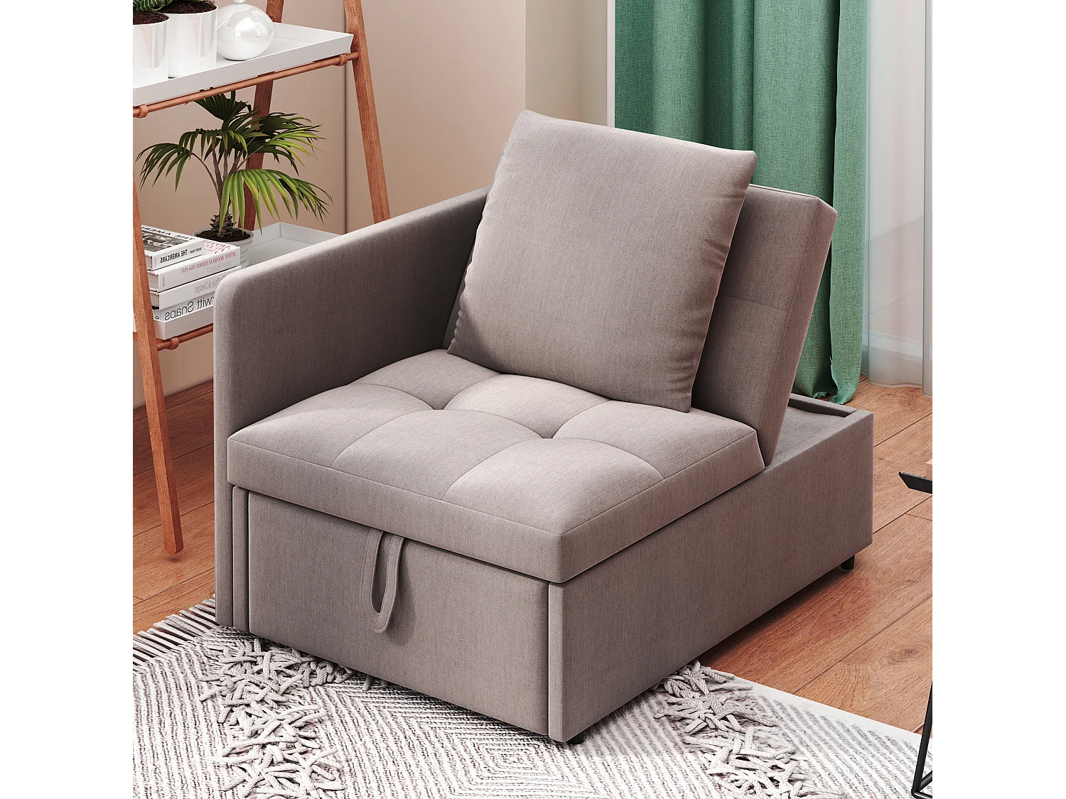 Canapé-lit 3 en 1, canapé multifonction en lin avec dossier réglable, solution gain de place, gris, (L177 x l68 x H65 cm)