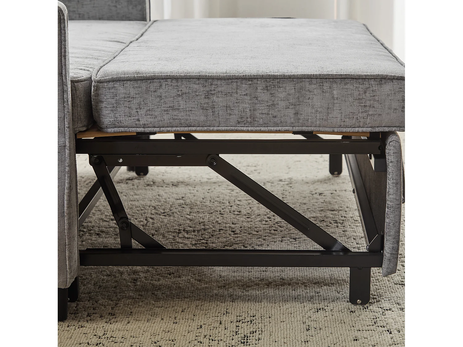 Slaapbank met slaapfunctie, 2-zitsbank, verstelbare armleuningen, chenillestof, schuim met hoge dichtheid, antiekgrijs (142x79x85 cm)