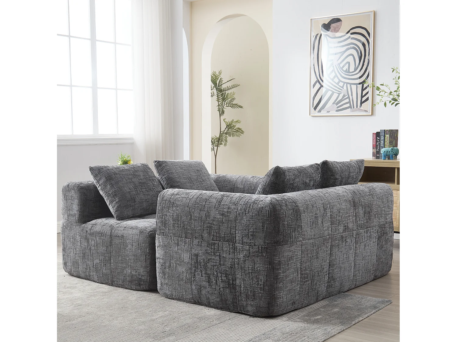 Divano a 1 posto con chaise longue, design moderno, tessuto ciniglia, cuscino, tasche laterali, color cachi (lunghezza x larghezza x altezza cm)