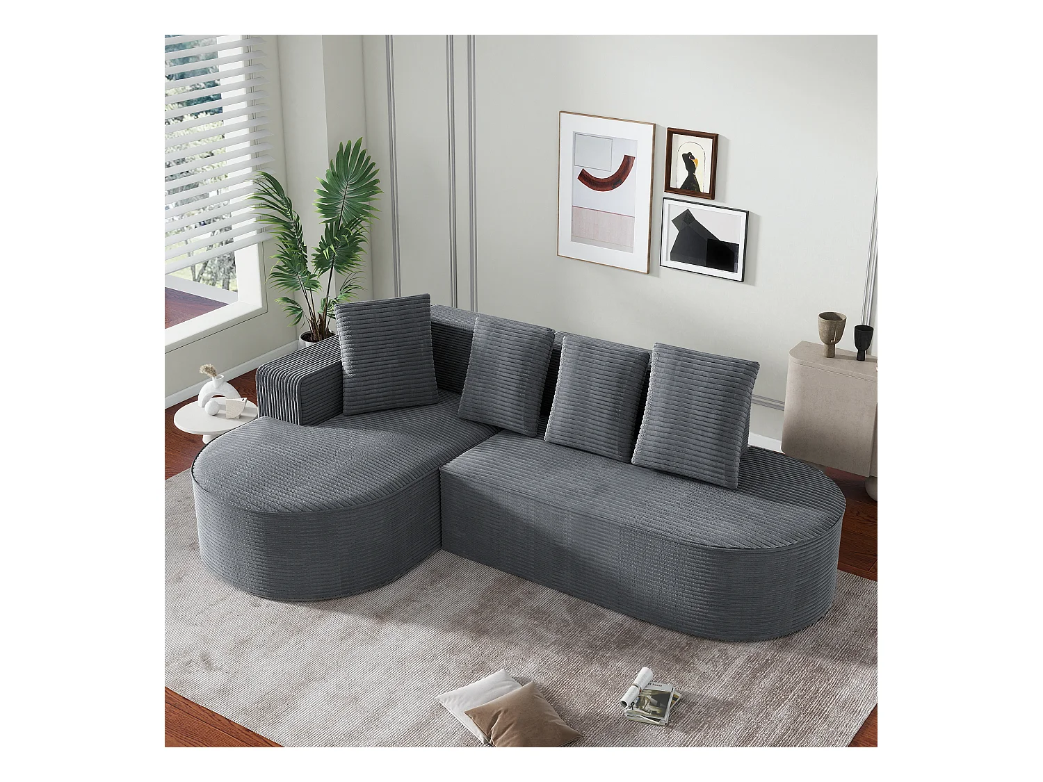 Canapé Modulable Sectionnel avec Chaise Longue en L, Canapé Moderne Cloud Convertible avec Profondeur de Siège, Gris (265x67x40.5 cm)