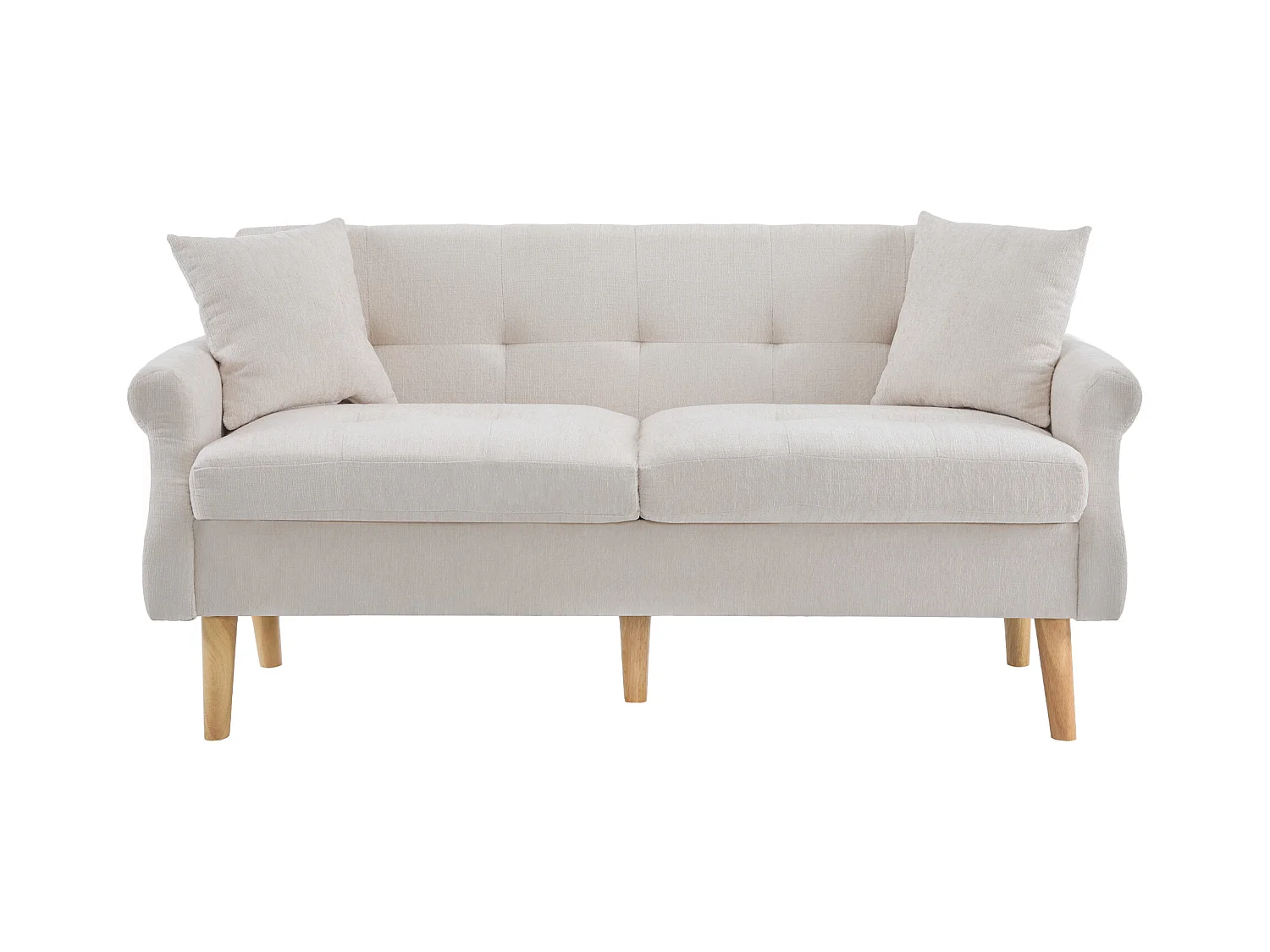 Sofá de 2 plazas de chenilla, diseño moderno, tapizado con cojines gruesos, color beige (162x74x77 cm)