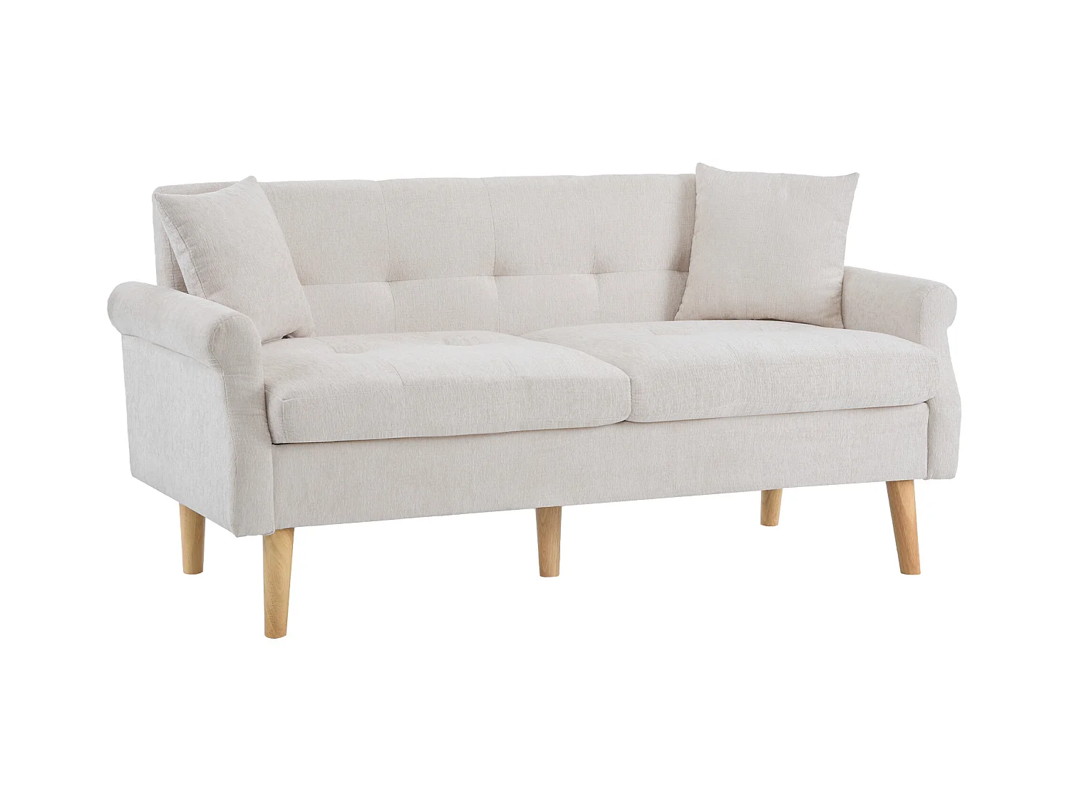 Sofá de 2 plazas de chenilla, diseño moderno, tapizado con cojines gruesos, color beige (162x74x77 cm)