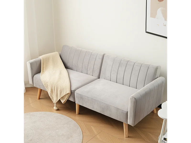 2-in-1 slaapbank, minimalistisch design, fluwelen stof, rubberen voetjes, antiekgrijs (178x75x68 cm)