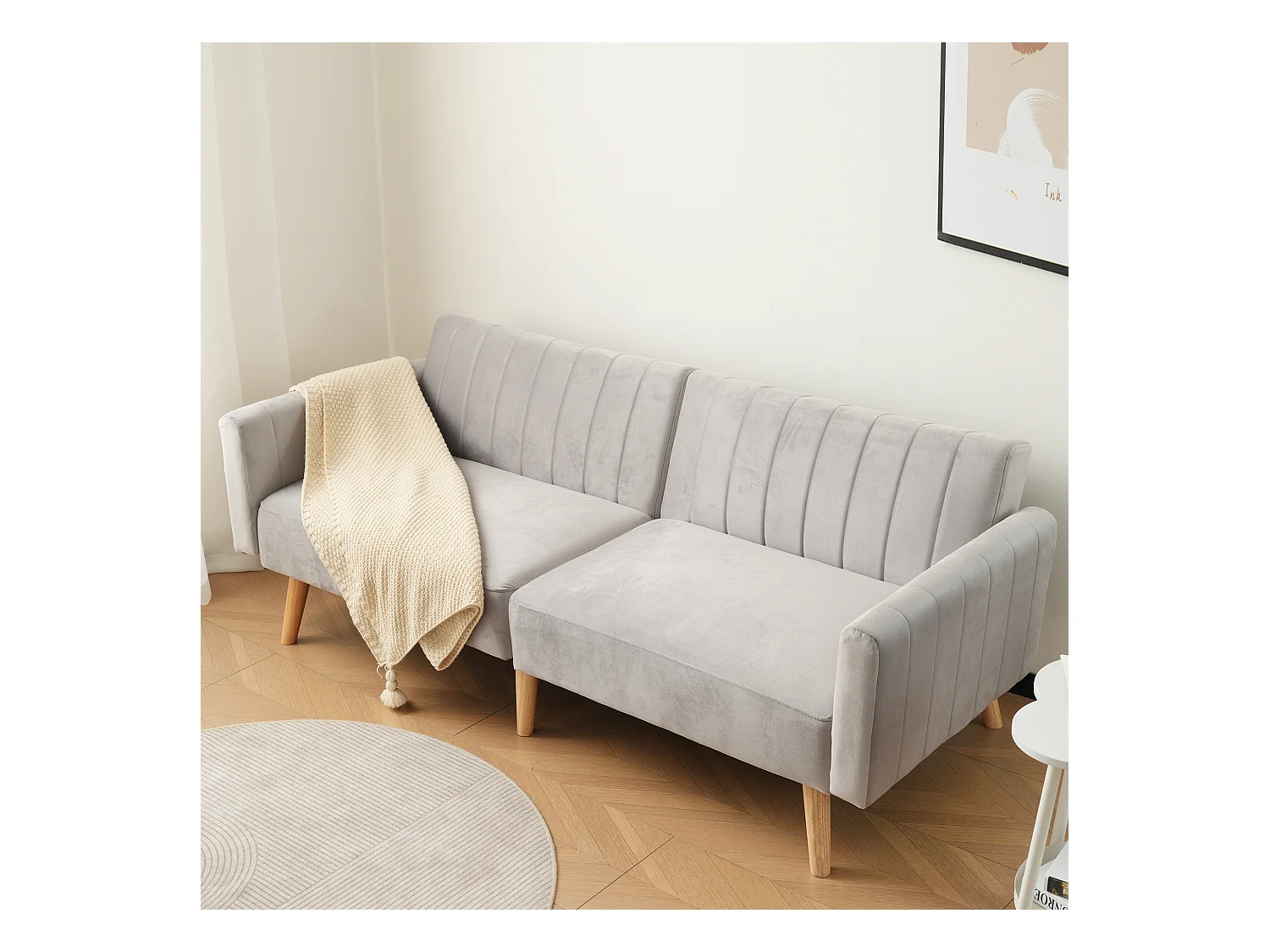 2-in-1 slaapbank, minimalistisch design, fluwelen stof, rubberen voetjes, antiekgrijs (178x75x68 cm)