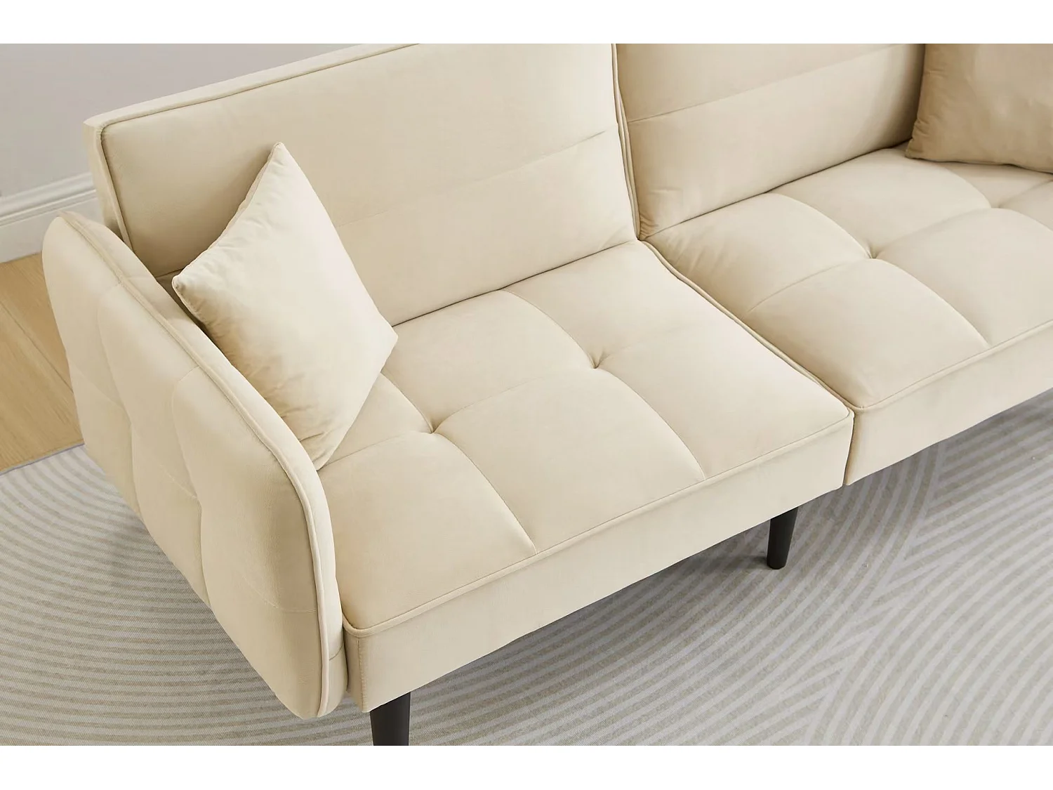 Canapé convertible 2-en-1, design moderne, velours, avec accoudoirs rabattables et fonction lit, beige (176x78x76 cm)