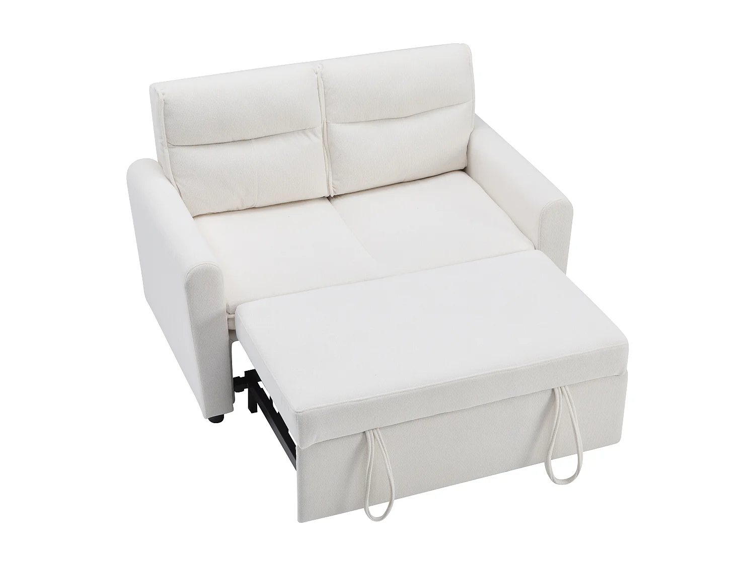 Canapé convertible 2 places, velours, dossier réglable 5 positions, pieds en plastique, fonction lit, beige clair (127x90x87 cm)