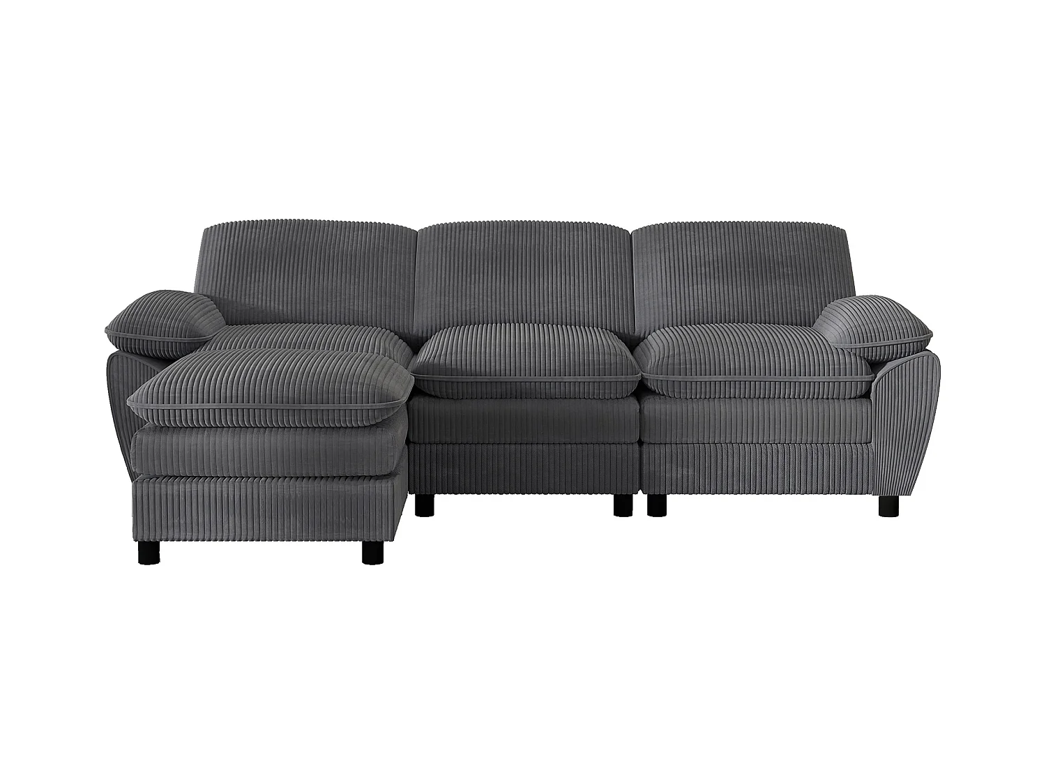Canapé modulable avec coussins doubles, velours, Pouf amovible, gris (258x86.1x87.8 cm)