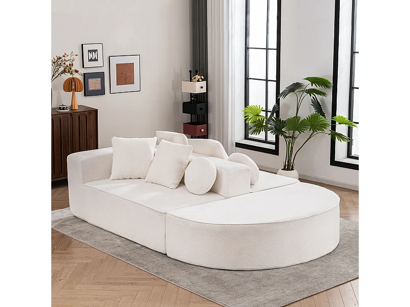 Divano modulare, divano moderno in tessuto ciniglia, design modulare, bianco (263x171x66 cm)