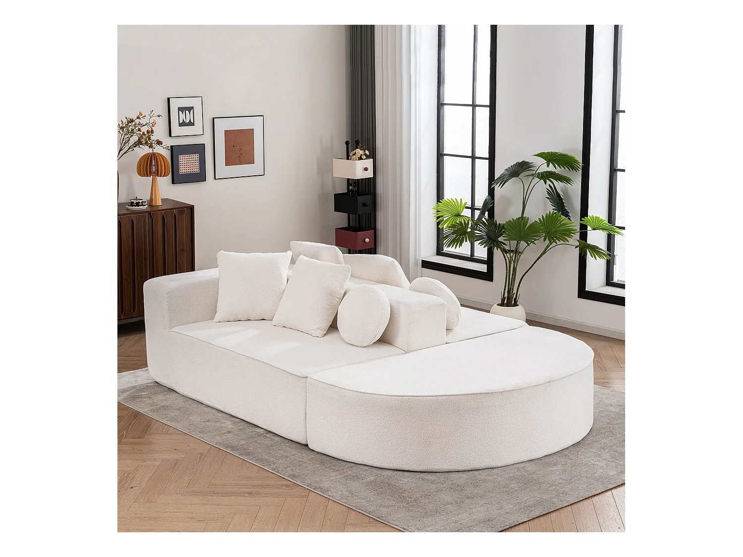 Canapé Modulable, Canapé Moderne en Tissu Chenille, Design Modularité, Blanc (263x171x66 cm)