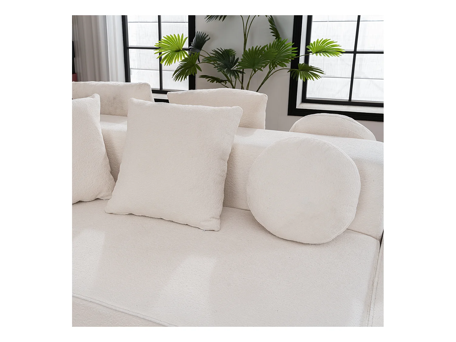 Modulaire bank, moderne chenille stoffen bank, modulair ontwerp, wit (263x171x66 cm)