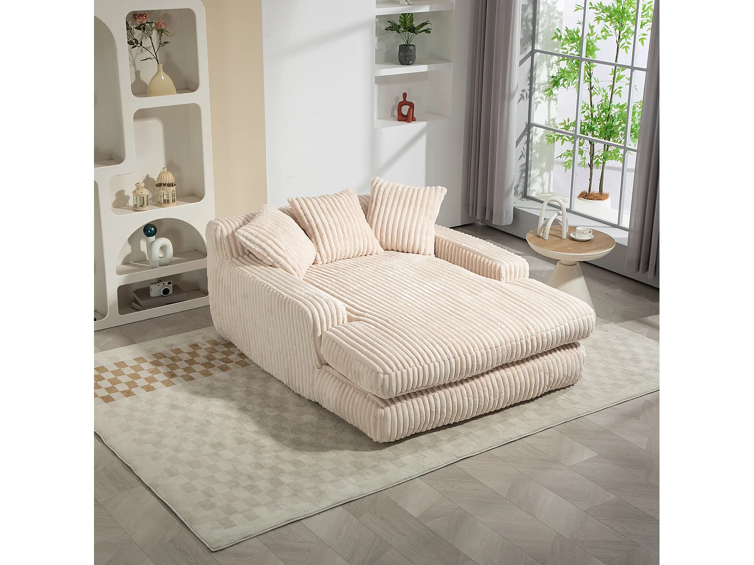 Canapé-lit moderne en velours côtelé, canapé nuage avec 3 coussins, fauteuil confortable pour salon, chambre et bureau (Beige) (125x155x63 cm)