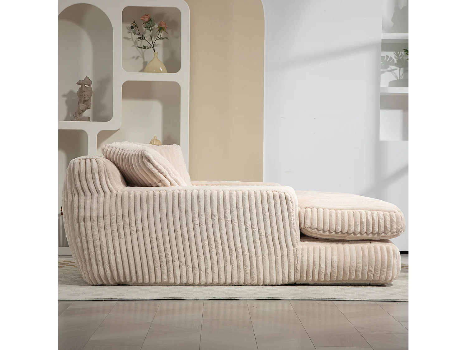 Canapé-lit moderne en velours côtelé, canapé nuage avec 3 coussins, fauteuil confortable pour salon, chambre et bureau (Beige) (125x155x63 cm)