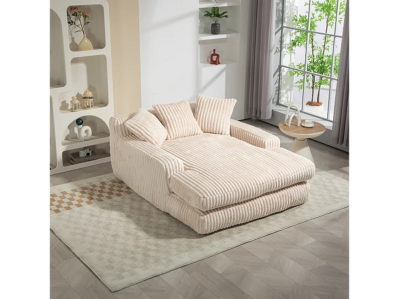 Divano letto moderno in velluto a coste, divano nuvola con 3 cuscini, comoda poltrona per soggiorno, camera da letto e ufficio (beige) (125x155x63 cm)