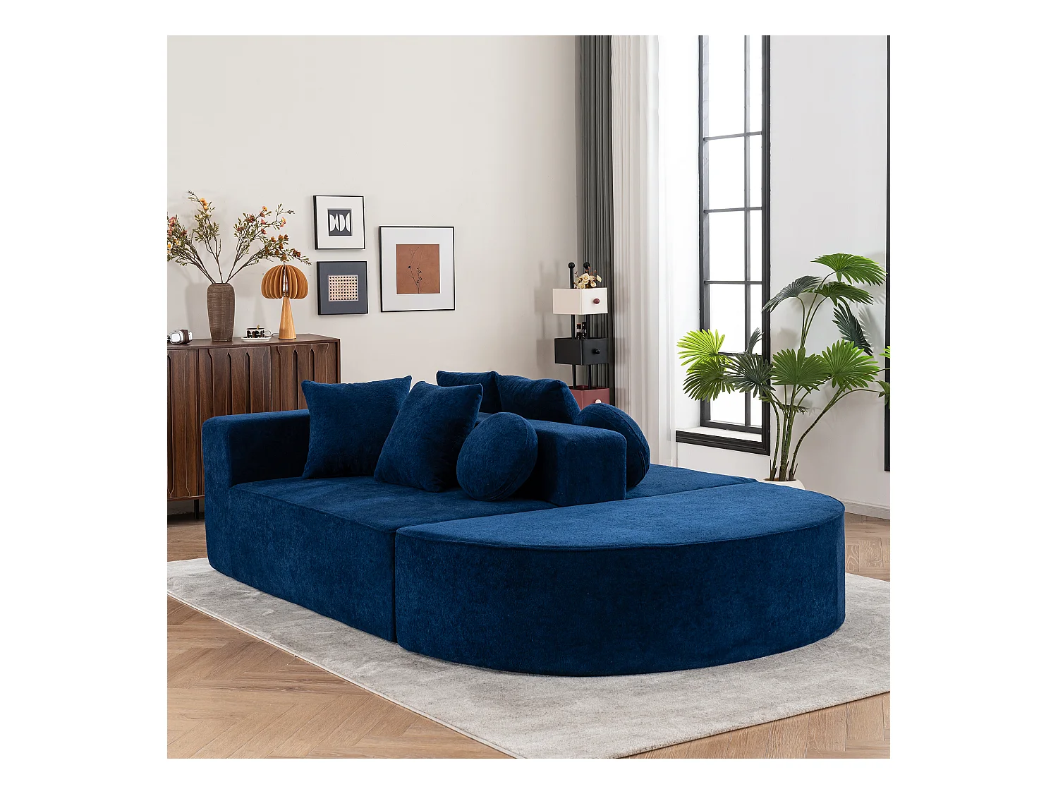 Canapé Modulable, Canapé Moderne en Tissu Chenille, Design Flexibilité, Bleu (263x171x66 cm)