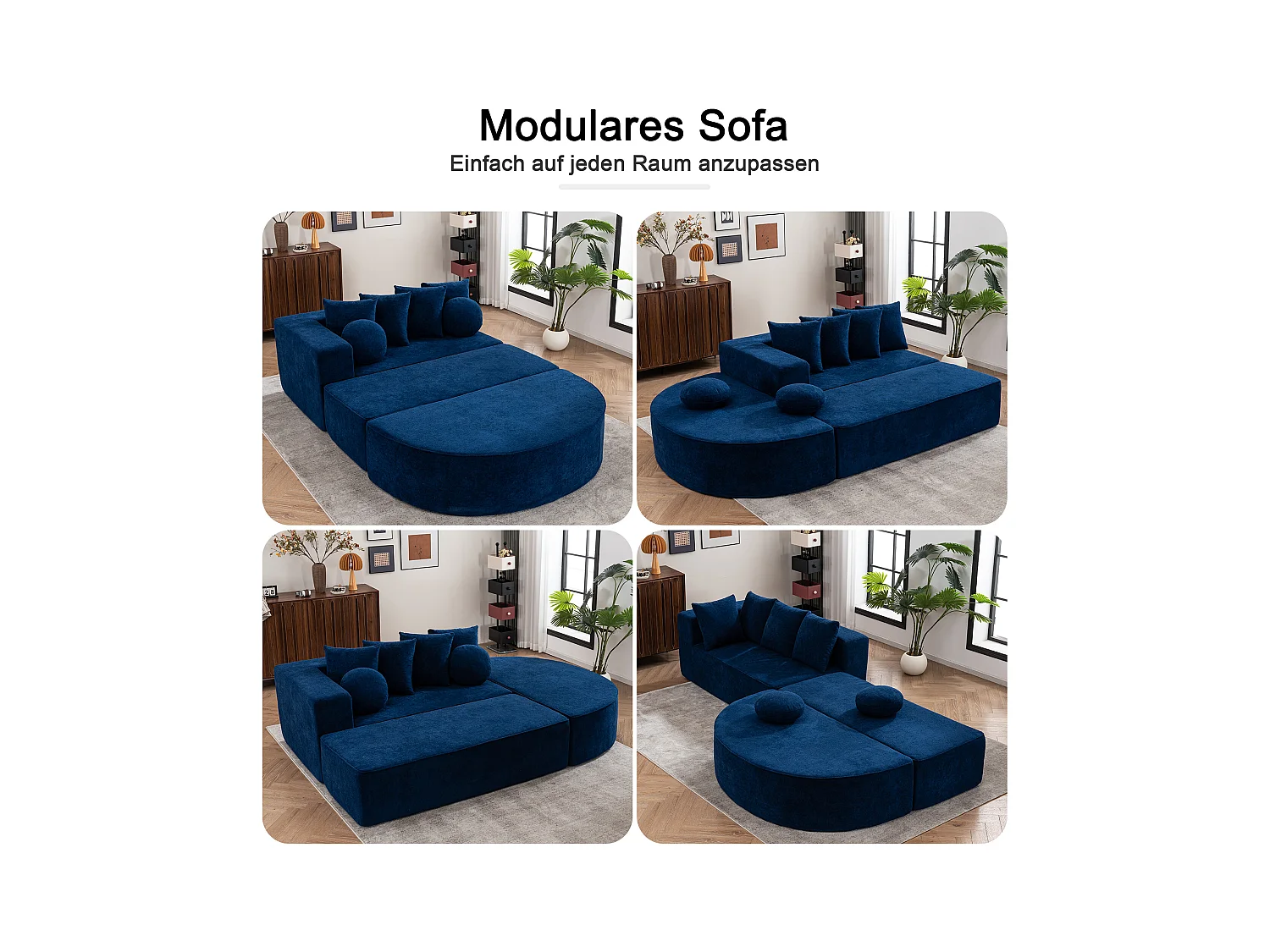 Canapé Modulable, Canapé Moderne en Tissu Chenille, Design Flexibilité, Bleu (263x171x66 cm)
