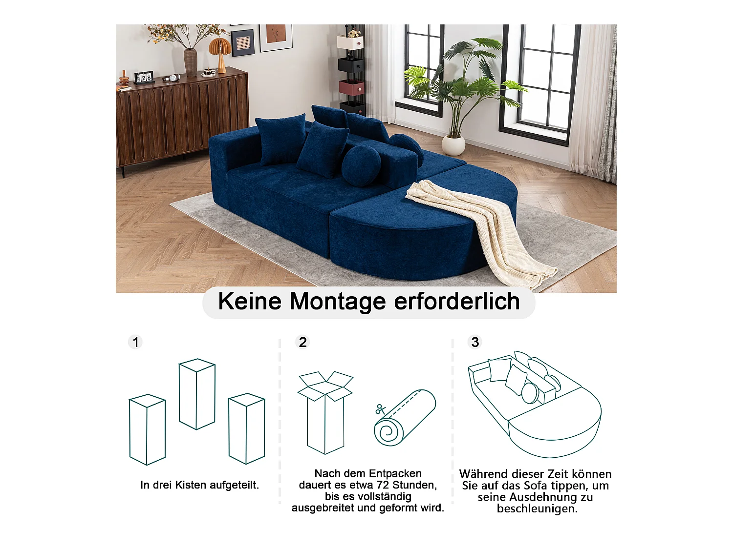 Canapé Modulable, Canapé Moderne en Tissu Chenille, Design Flexibilité, Bleu (263x171x66 cm)