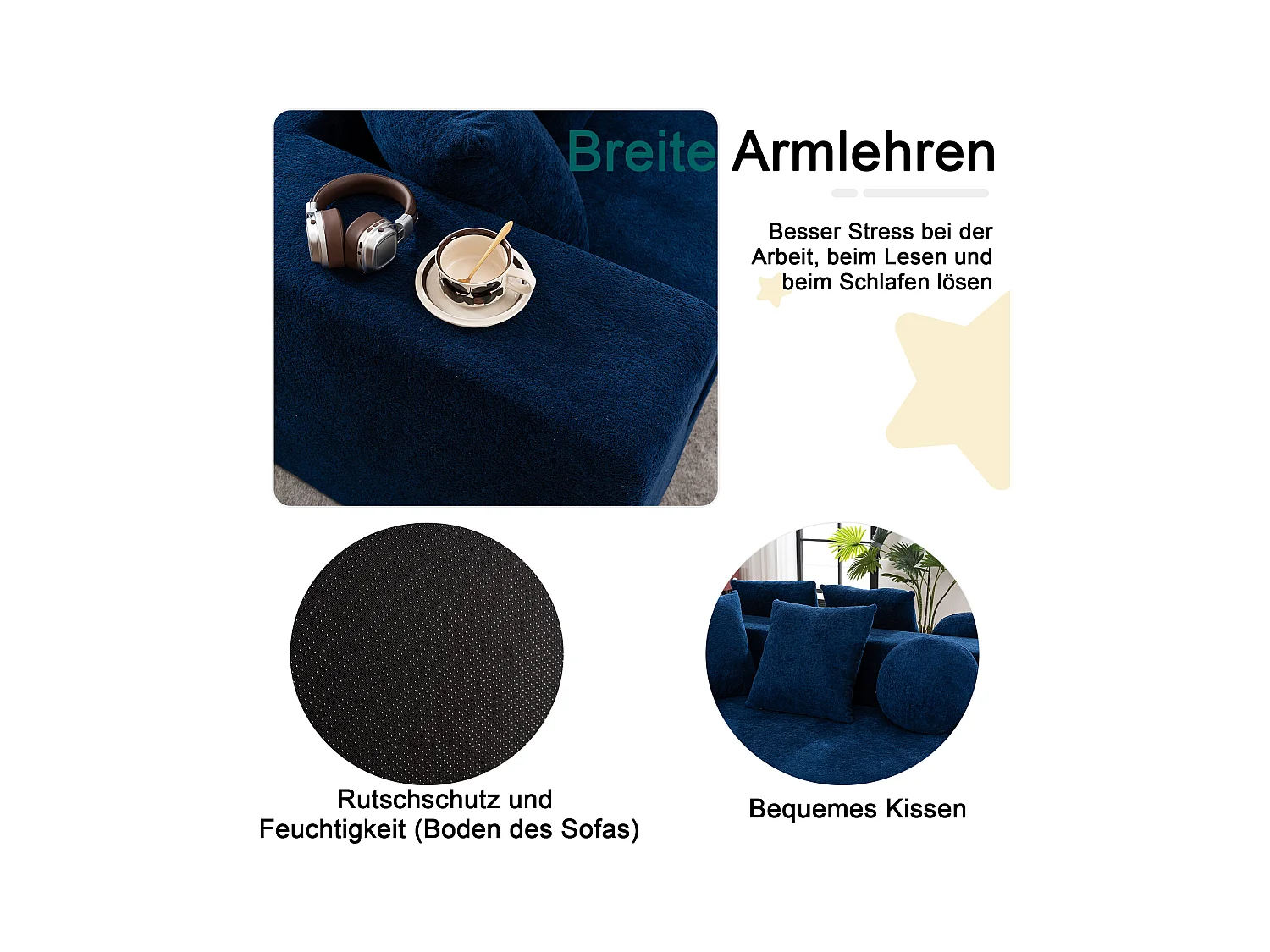 Canapé Modulable, Canapé Moderne en Tissu Chenille, Design Flexibilité, Bleu (263x171x66 cm)