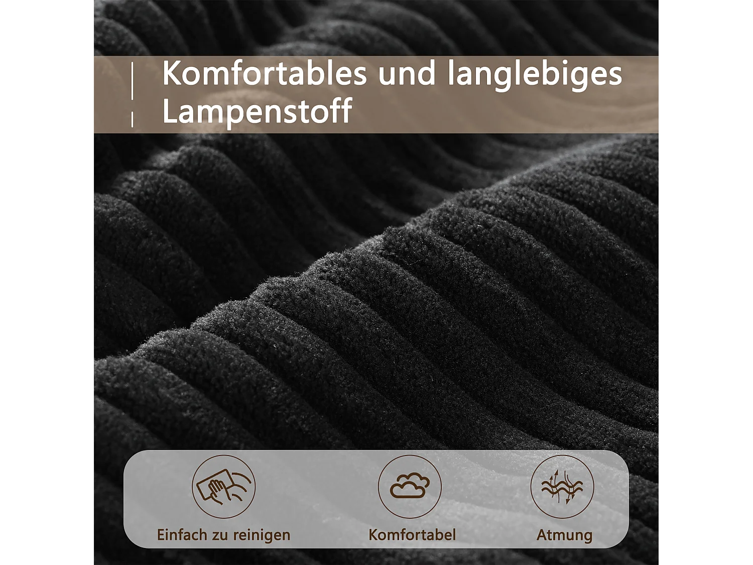 Divano moderno componibile con 2 cuscini e pouf sfoderabile, tessuto velluto, colore nero, (258x86,1x87,8 cm)