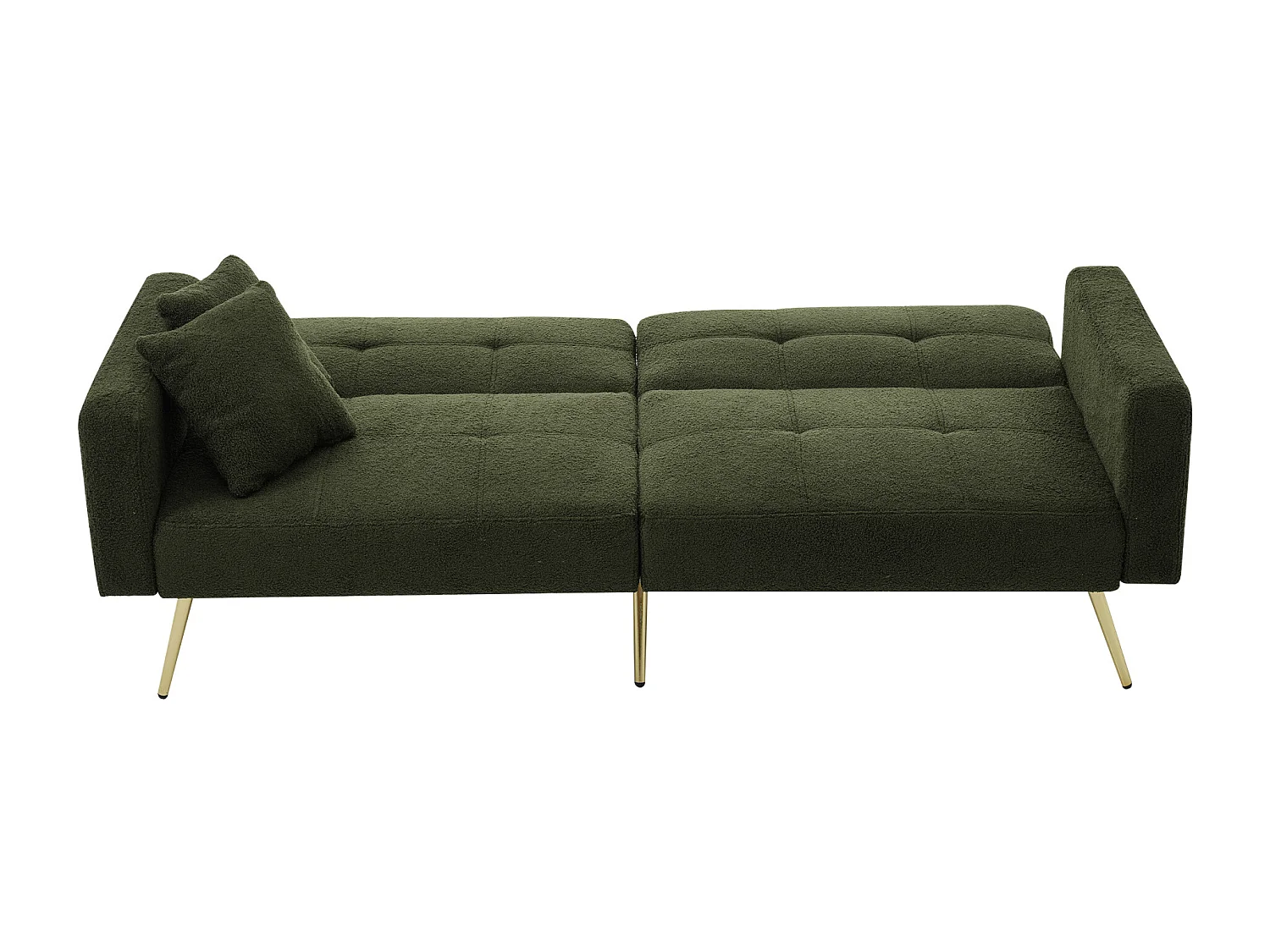 Slaapbank met bedfunctie, verstelbare rugleuning, gouden poten, met kussens en opbergvakken aan de zijkant (175x64x72 cm)