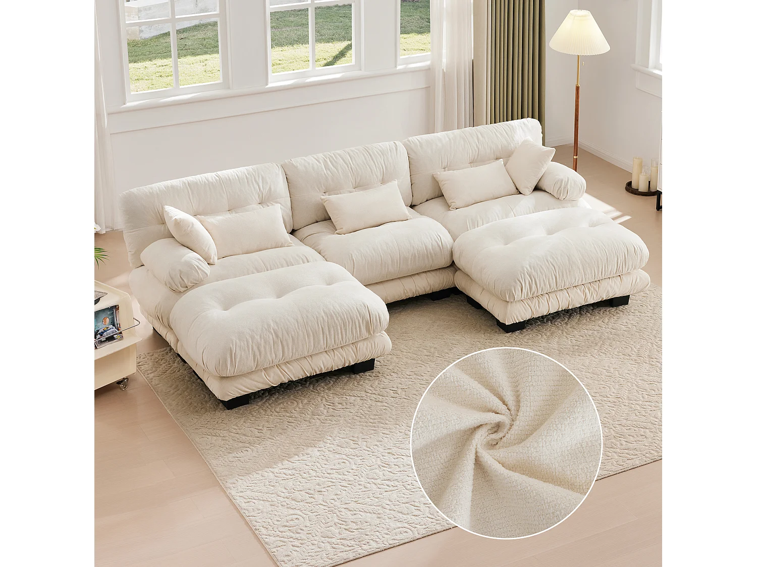 Divano componibile 5 posti, design ergonomico, velluto, memory foam, beige (300x143x80 cm)