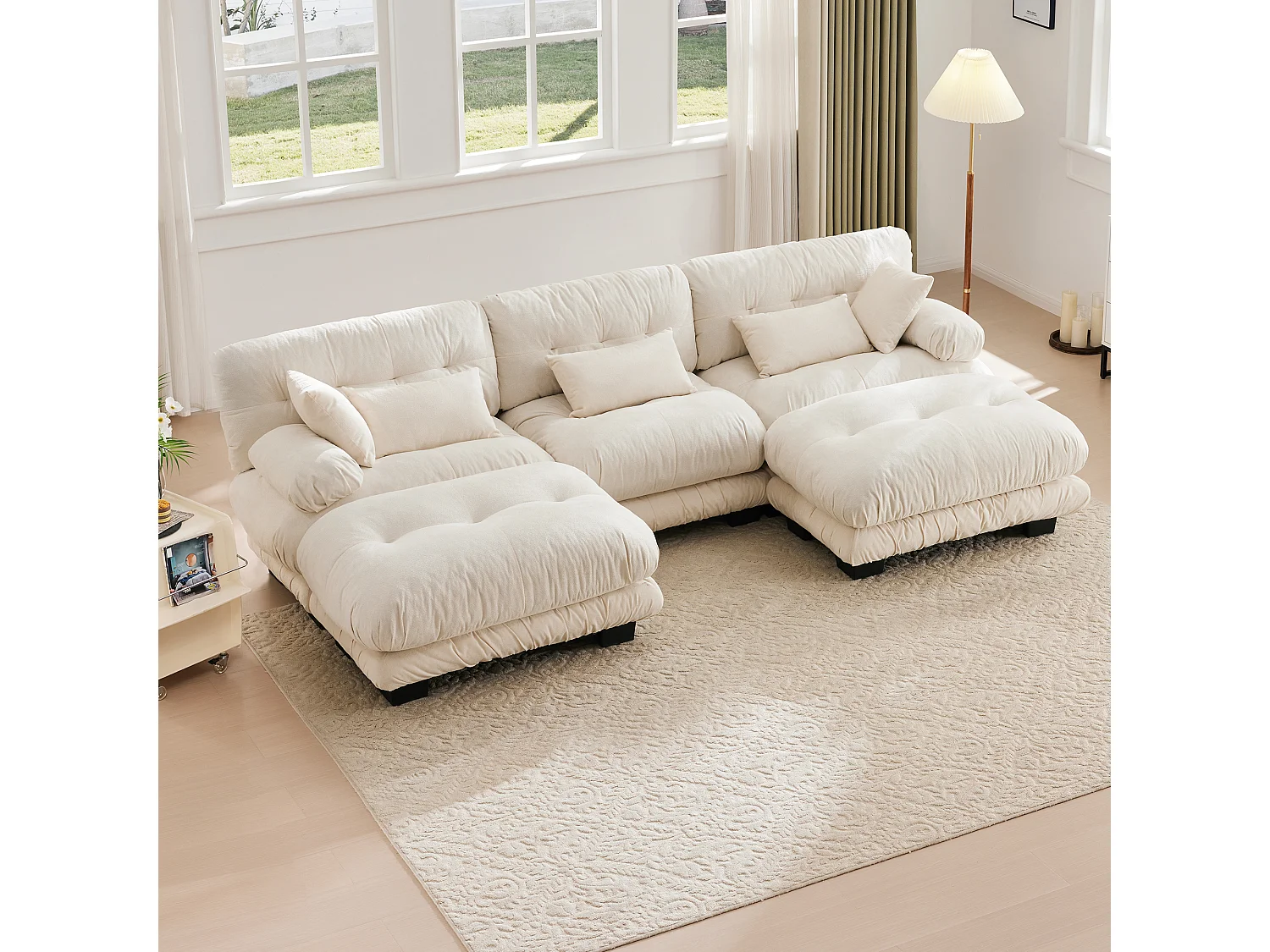 Divano componibile 5 posti, design ergonomico, velluto, memory foam, beige (300x143x80 cm)