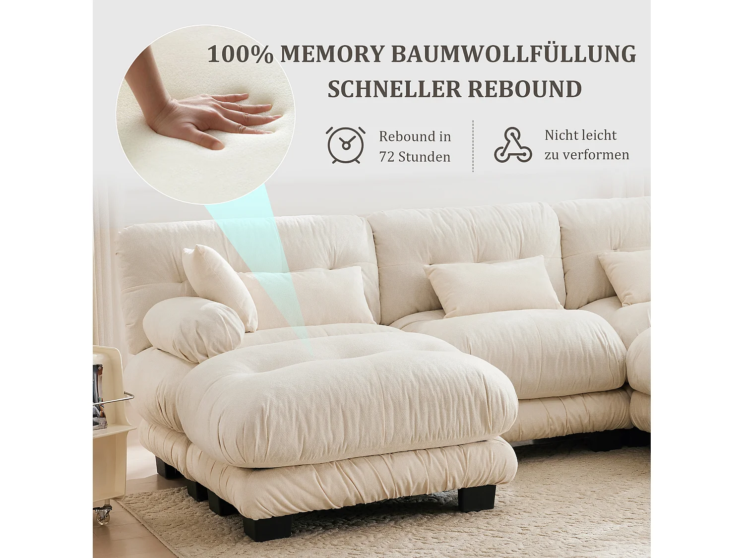 Divano componibile 5 posti, design ergonomico, velluto, memory foam, beige (300x143x80 cm)