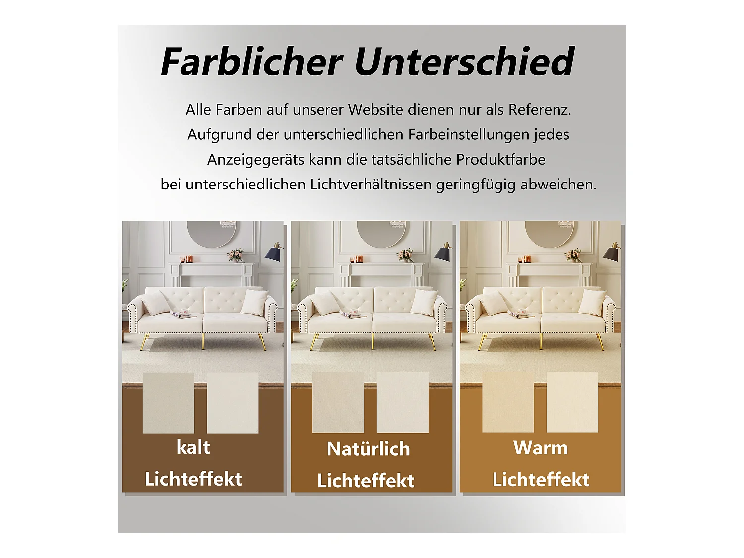 Canapé convertible 2 places, en velours, avec dossier réglable sur 3 niveaux, pieds métalliques dorés, fonction lit, beige (173x75x70 cm)