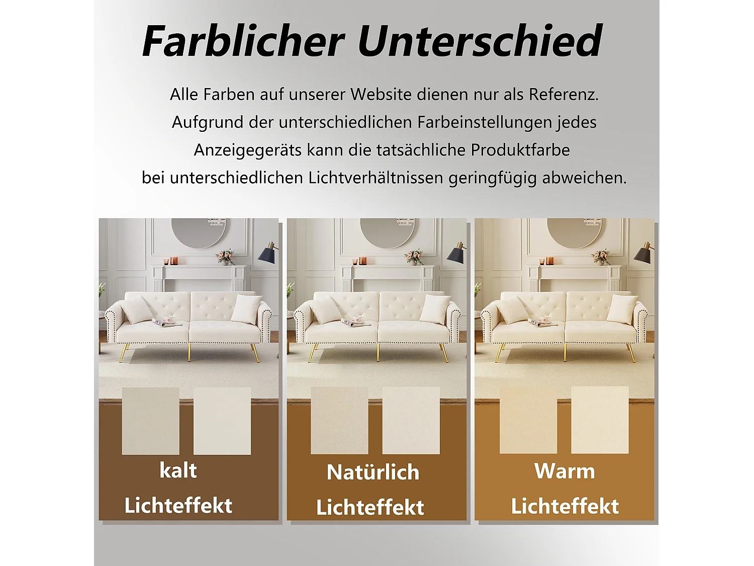 Divano letto a 2 posti, in velluto, con schienale regolabile su 3 livelli, gambe in metallo dorato, funzione letto, beige (173x75x70 cm)