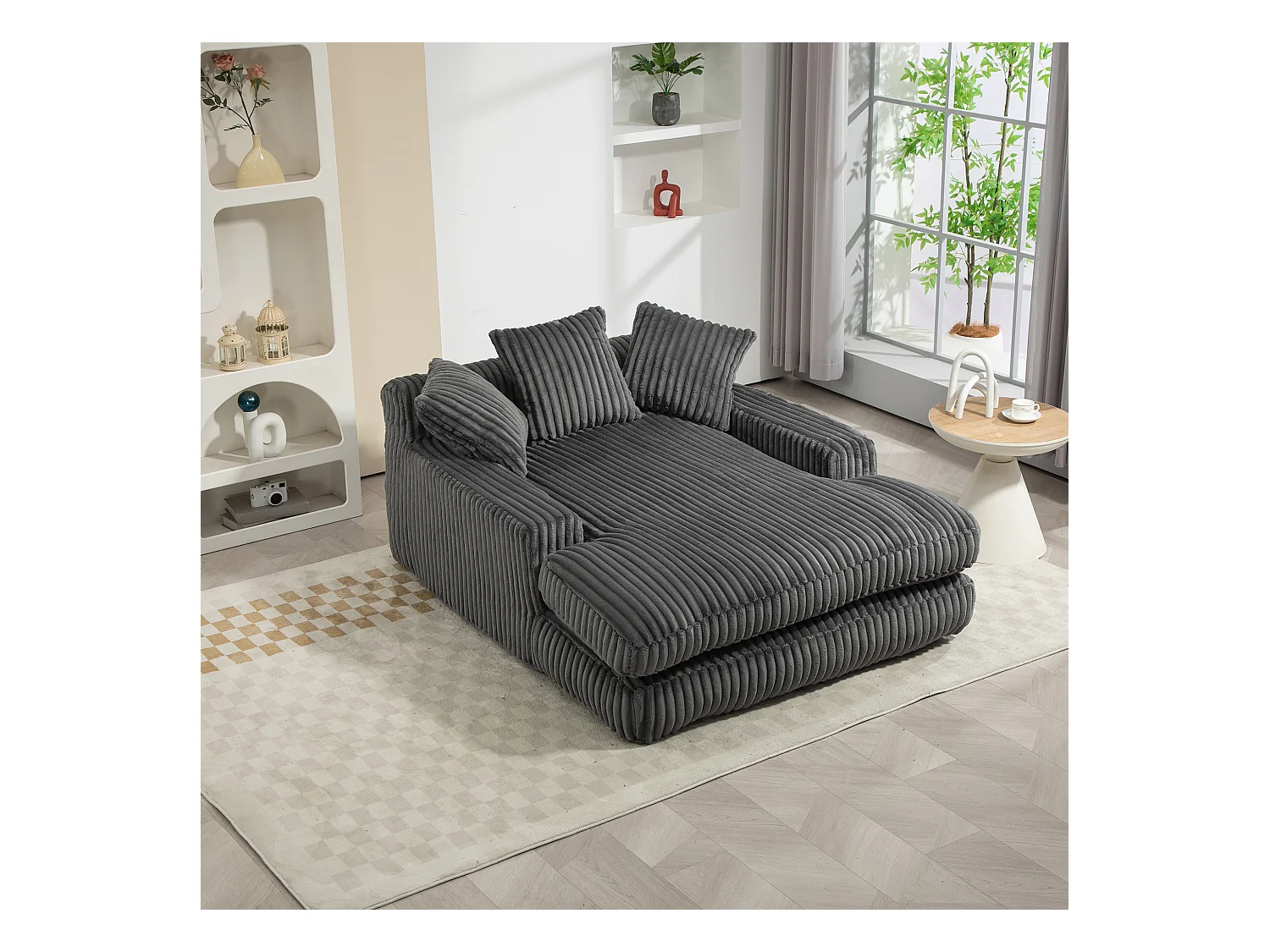 Canapé-lit moderne en velours côtelé, canapé nuage avec 3 coussins,  pour salon, chambre et bureau (Gris foncé) (125x155x63 cm)