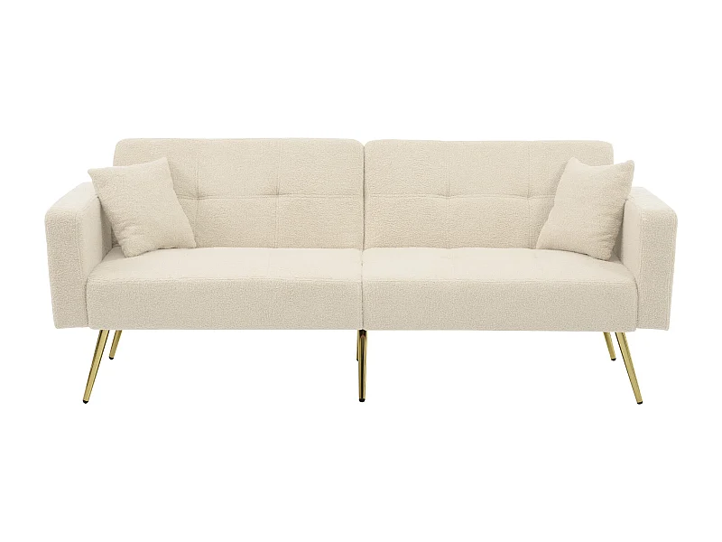 Sofá cama con función cama, ángulo regulable, patas doradas, con cojines y bolsillos laterales (175x64x72 cm)
