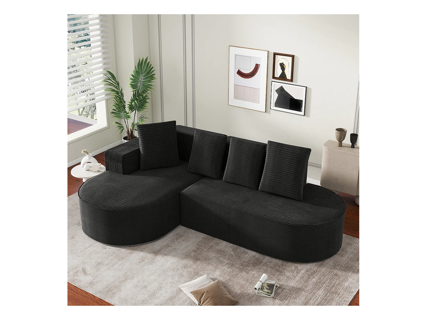 Canapé modulable avec fauteuils inclinables en L, design moderne, tissu velours, gris et or, (265x67x40.5 cm)