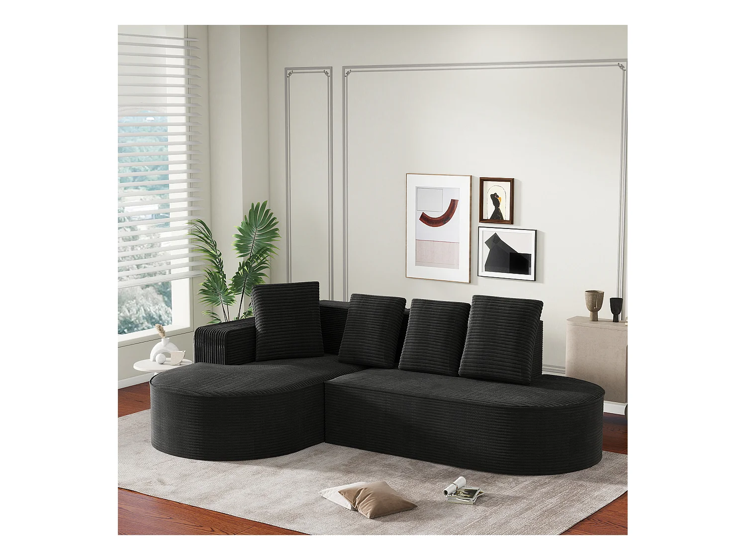 Modulaire bank met L-vormige relaxfauteuils, modern design, fluwelen stof, grijs en goud, (265x67x40,5 cm)