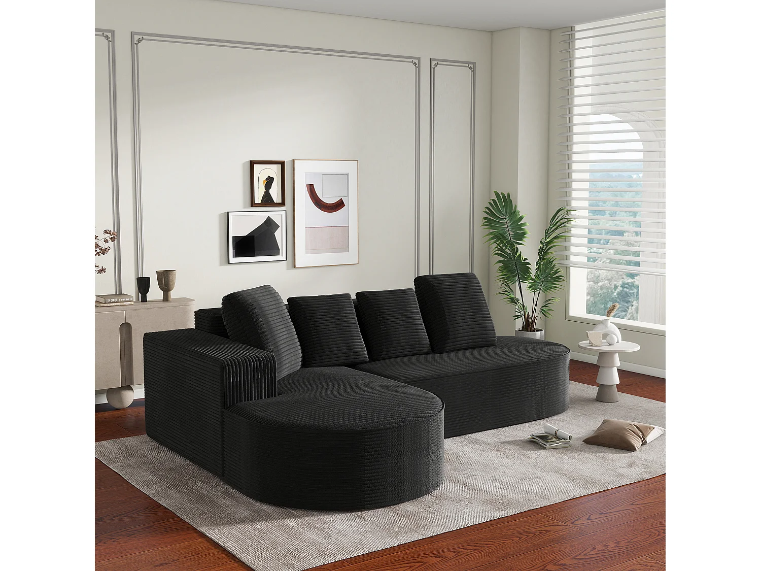 Canapé modulable avec fauteuils inclinables en L, design moderne, tissu velours, gris et or, (265x67x40.5 cm)