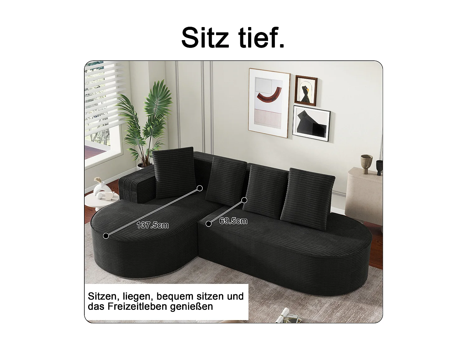 Canapé modulable avec fauteuils inclinables en L, design moderne, tissu velours, gris et or, (265x67x40.5 cm)