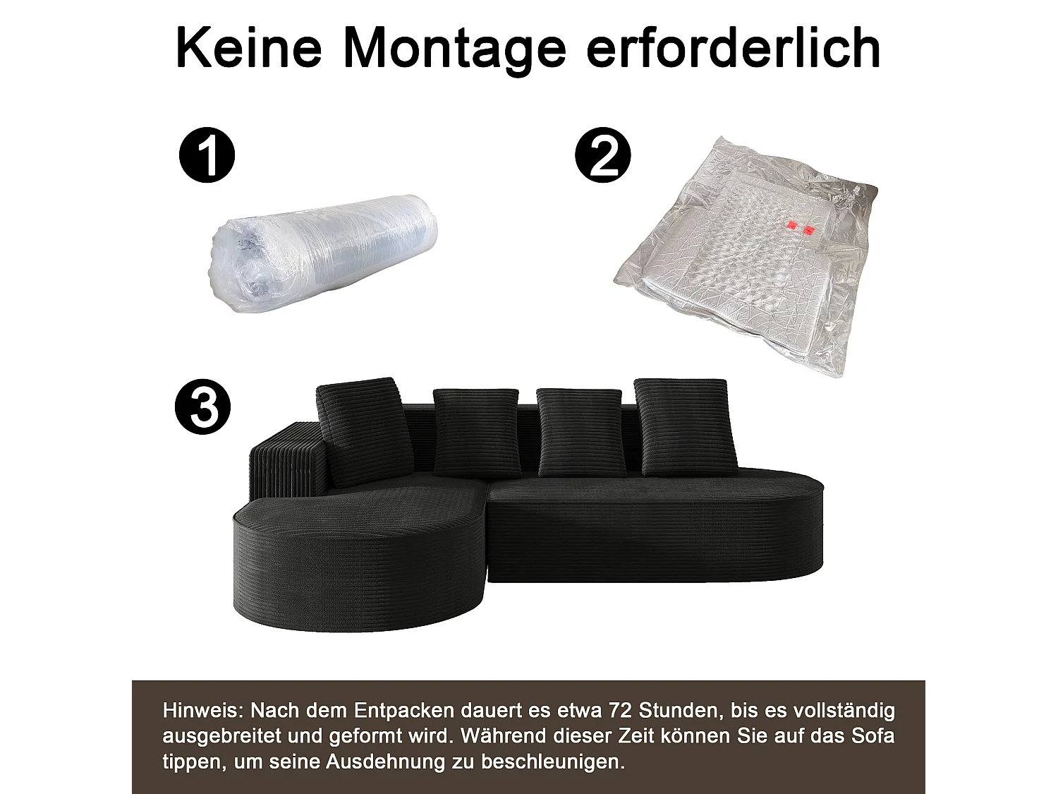 Canapé modulable avec fauteuils inclinables en L, design moderne, tissu velours, gris et or, (265x67x40.5 cm)