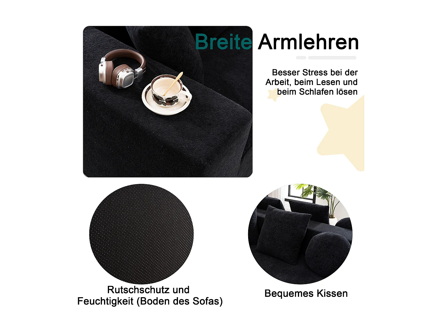 Canapé Modulable, Canapé Moderne en Tissu Chenille, Design Modularité, Noir (263x171x66 cm)