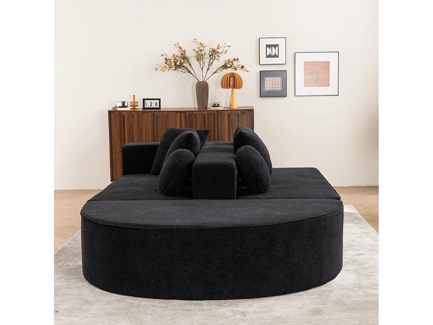 Canapé Modulable, Canapé Moderne en Tissu Chenille, Design Modularité, Noir (263x171x66 cm)