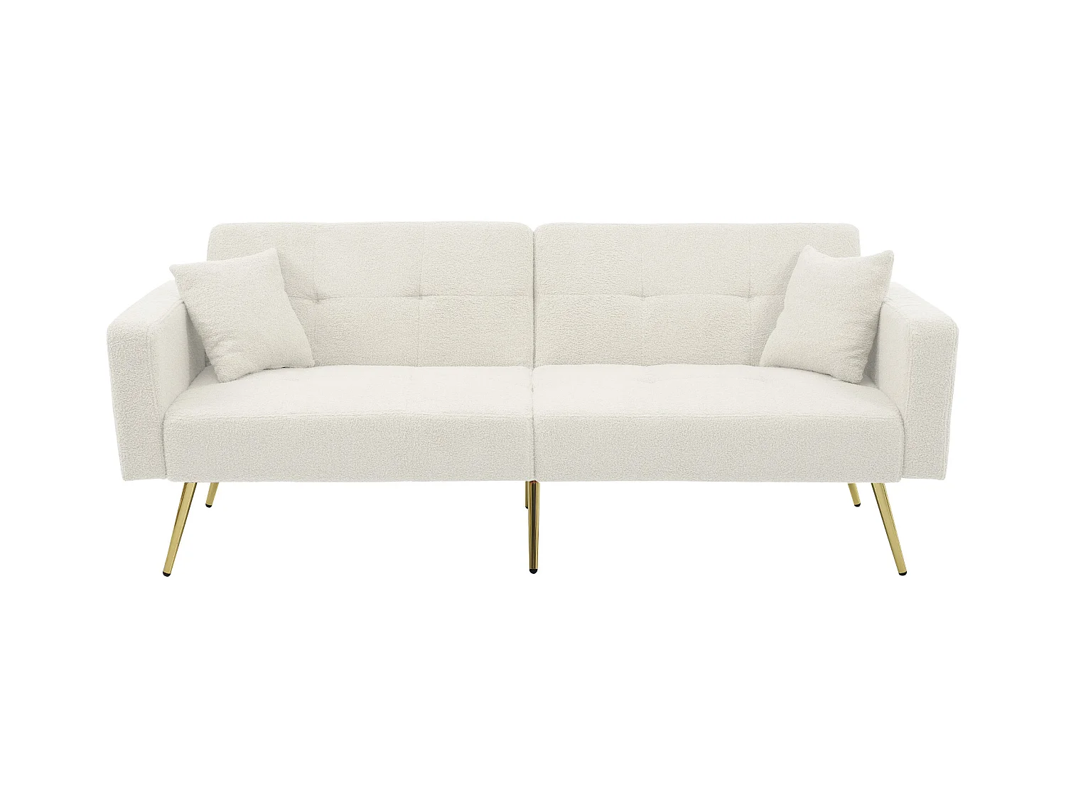 Canapé convertible avec fonction lit, angle réglable, pieds dorés, avec coussins et poches latérales (175x64x72 cm)